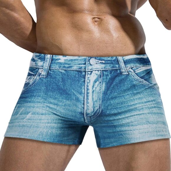 Men's Swim Trunks Denim Print Beach Swimwear Swimsuit Bikini